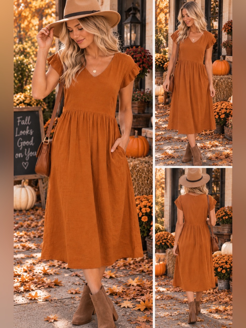 Lou & Grey for LOFT Burnt Orange Linen Blend Midi Dress Size S Fall